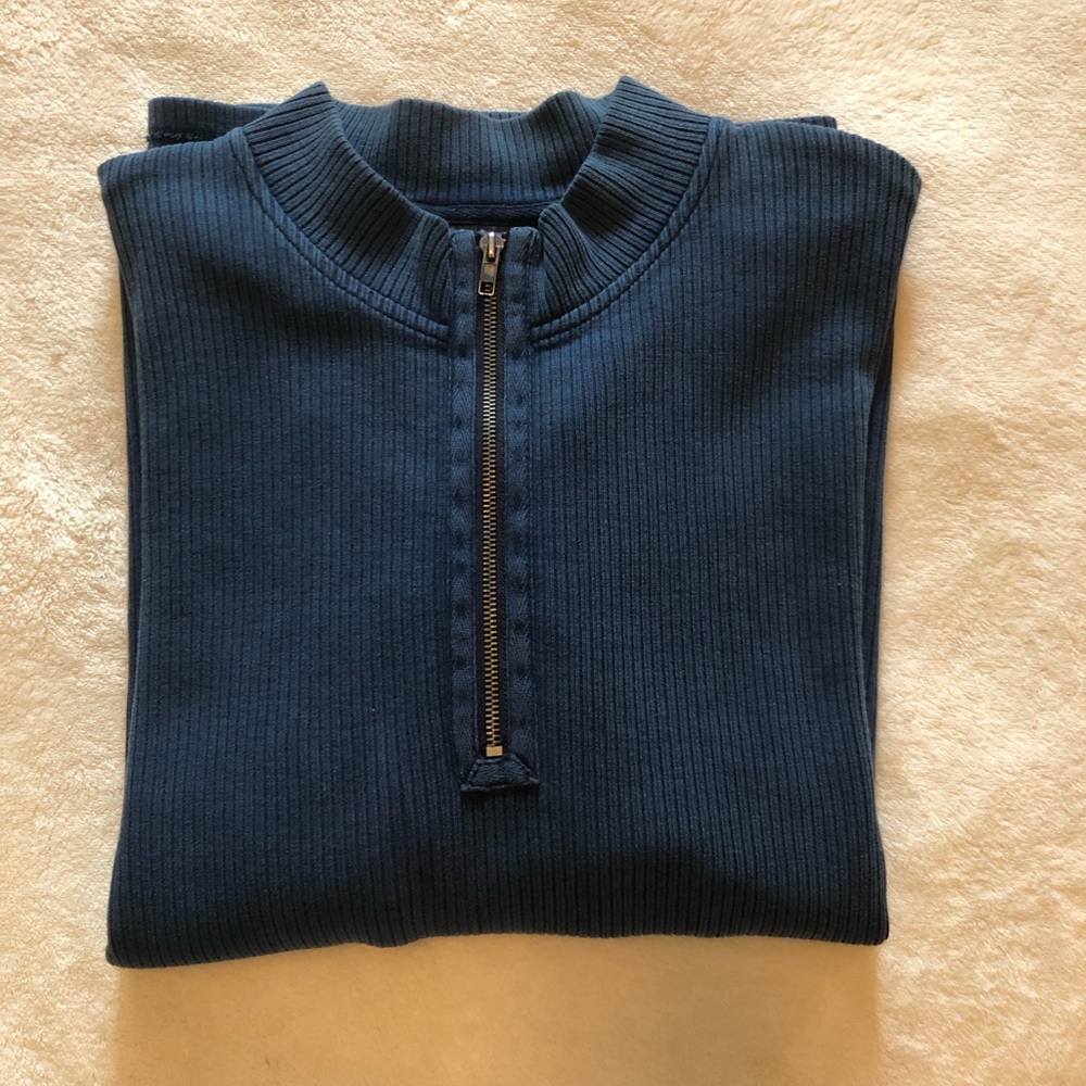 Ribbed Zipper Long Sleeve Henley • Slate Blue • XL